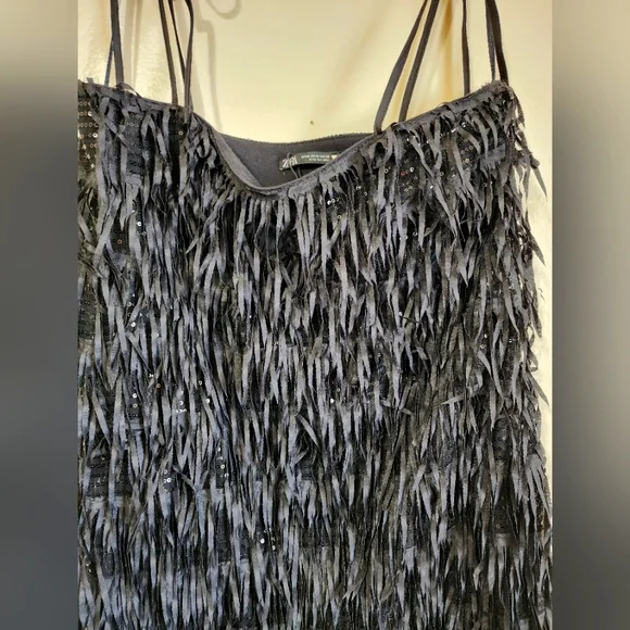 Women's Zara Black Mini Dress Size Medium with Shoulder Strap Detail - Picture 2 of 8